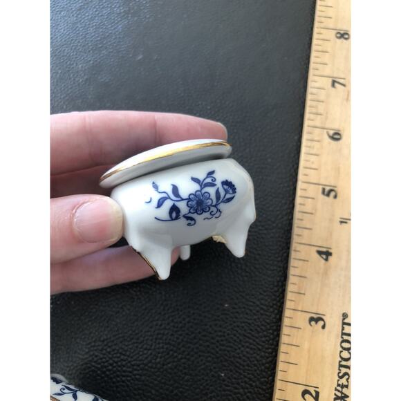 Vtg Crown West Hand Painted Footed Porcelain Trinket Boxes Set Dutch Windmill - Picture 7 of 9